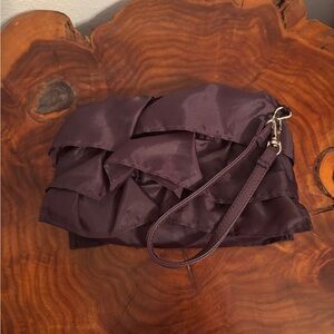 Thirty One Ruffled Satin Clutch Wristlet in Dark Purple